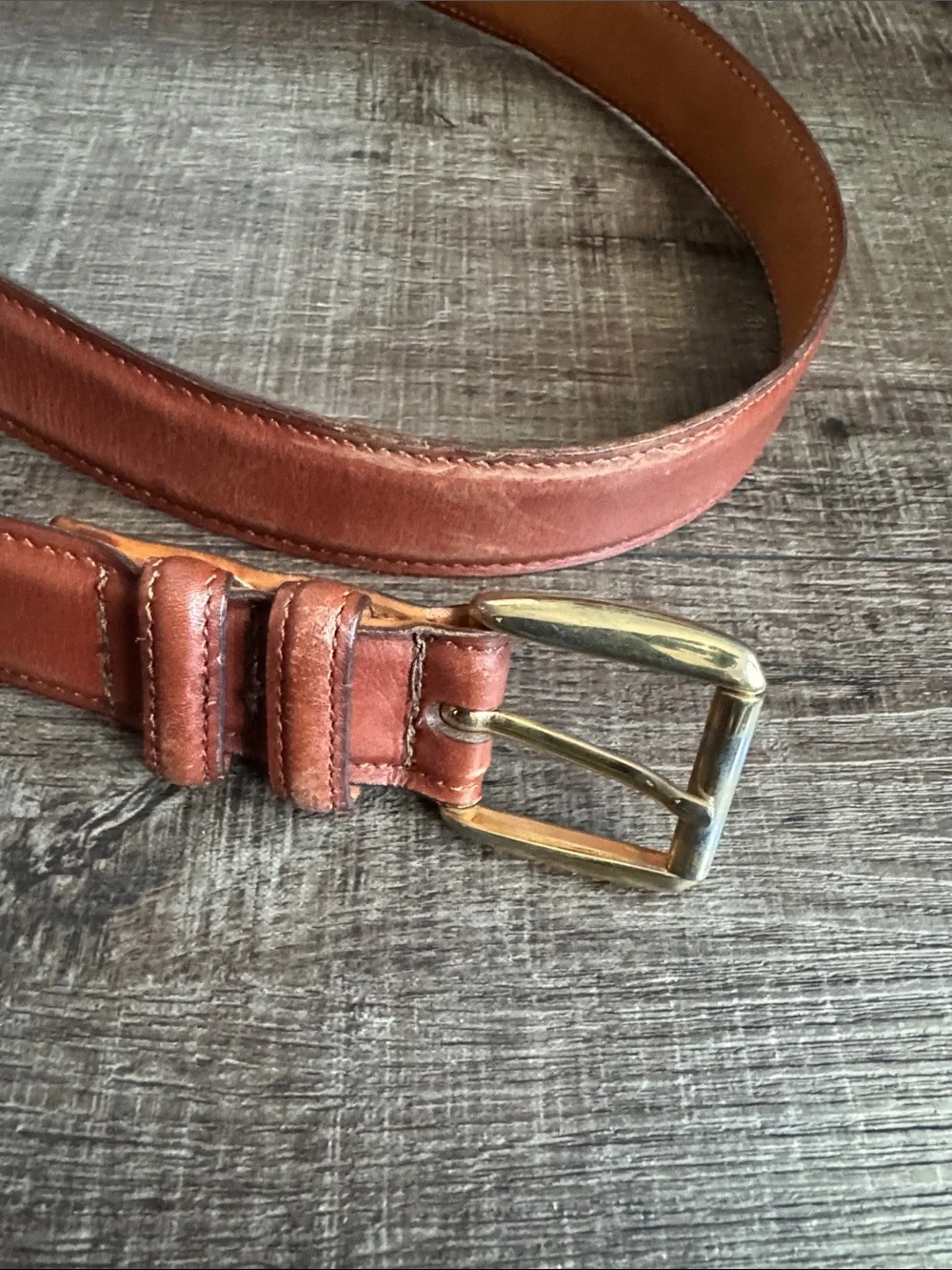 Martin Dingman Brown Leather Belt with Gold Buckle